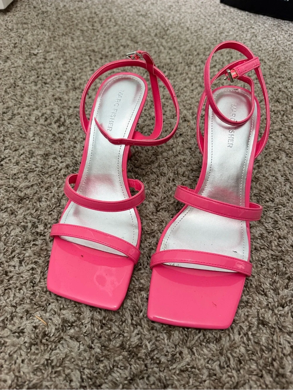 Marc Fisher Hot Pink Strappy Square-Toe High Heel Sandals
